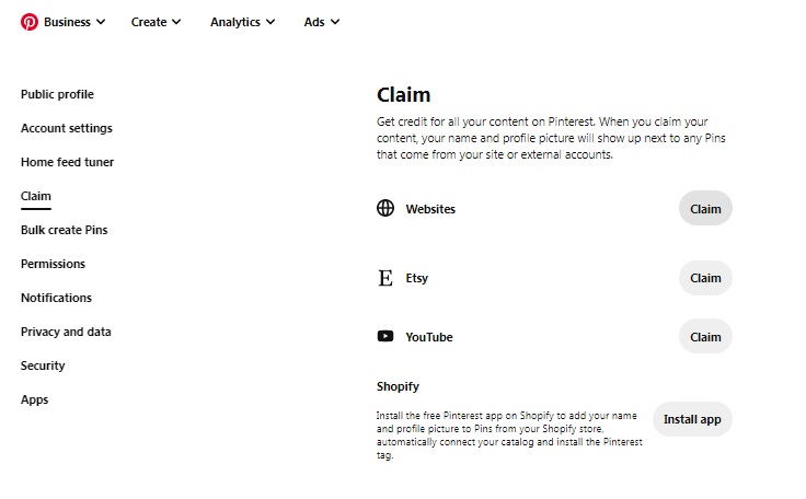 Pinterest Claim Website