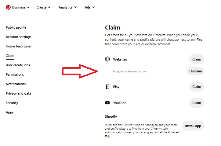Claim Website on Pinterest