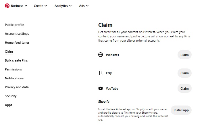 Pinterest Claim Website